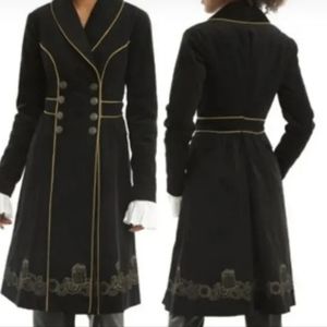 Hot Topic Dr Who Pea Trench Coat. Dark Navy with Gold Embroidery. Size small